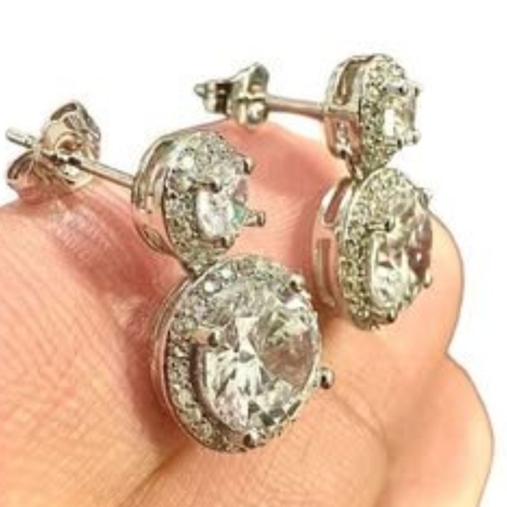 Dangle and Drop Earrings Silver Plated, Cubic Zirconia Earrings Dangle